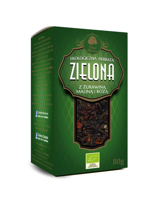 Zielona herbata z żurawiną Dary Natury – z dodatkiem maliny