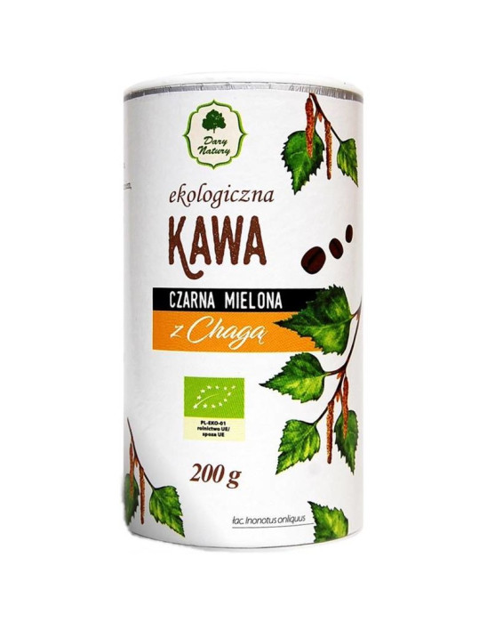Ekologiczna kawa czarna mielona z chagą Dary Natury 200 g
