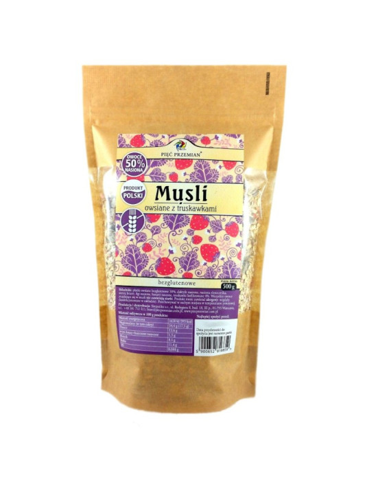 Musli z truskawkami bezglutenowe 500g | Pięć Przemian