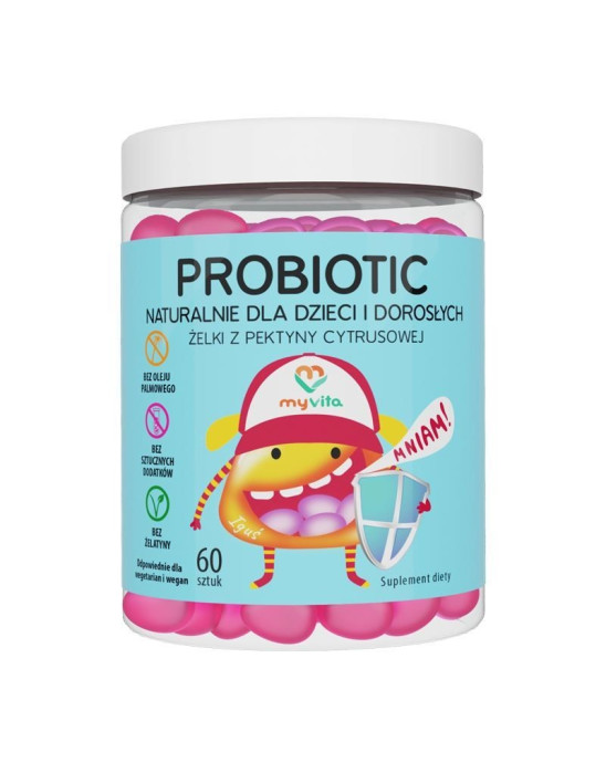 Żelki z pektyny cukrowej PROBIOTIC dla dzieci 60 szt | MyVita