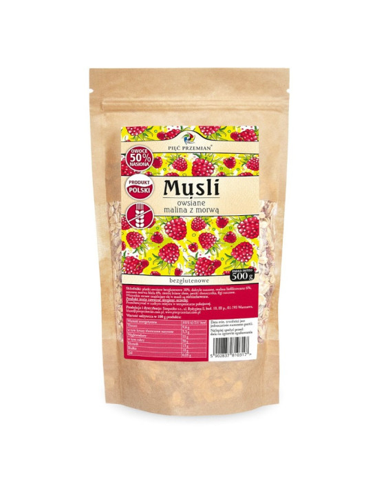 Musli owsiane malina z morwą 500g | Pięć Przemian