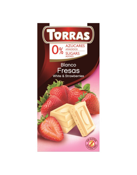 Czekolada biała z truskawkami bez cukru 75g | Torras