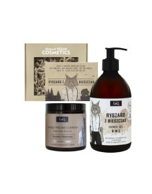 Zestaw Ryś: Żel pod prysznic 500 ml + scrub 200 ml + kostka 85 ml | LaQ