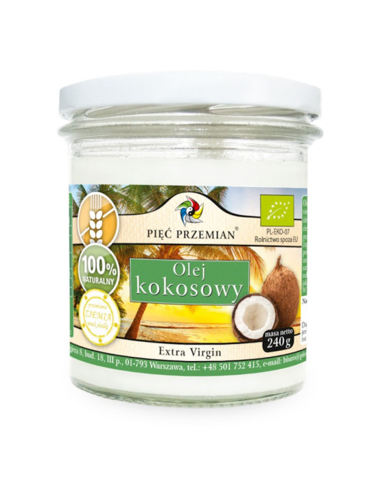 Olej kokosowy BIO extra virgin, 240g | Pięć Przemian