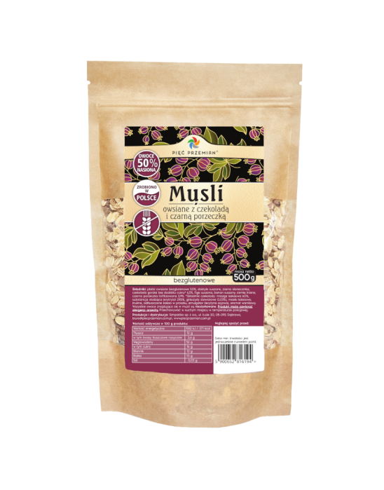 Musli owsiane z czekoladą i czarną porzeczką 500g | Pięć Przemian