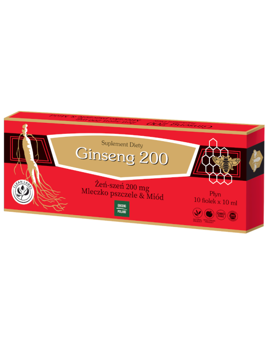 Żeń-szeń 200 mg & mleczko pszczele & miód 10 x 10 ml | Ginseng Poland
