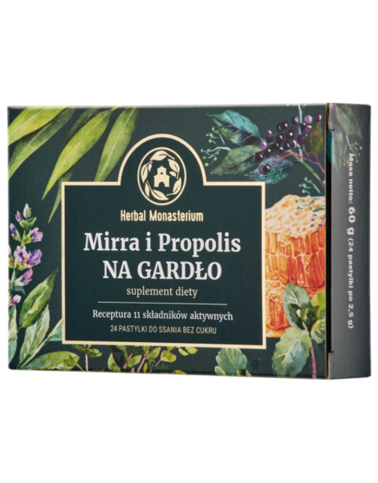 Pastylki do ssania mirra i propolis na gardło 24 szt | Herbal Monasterium