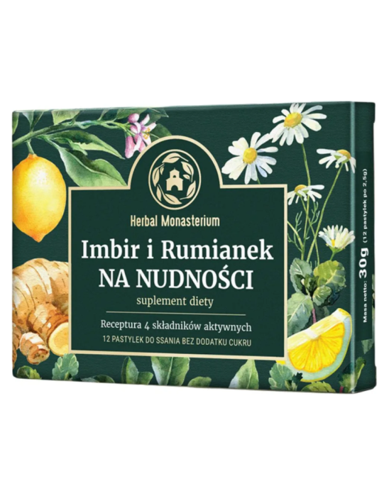 Pastylki do ssania imbir i rumianek na nudności 12 szt | Herbal Monasterium