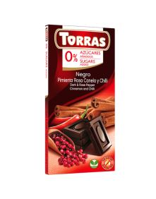 Czekolada gorzka z różowym pieprzem, cynamonem i chilli bez dodatku cukru 75 g | Torras