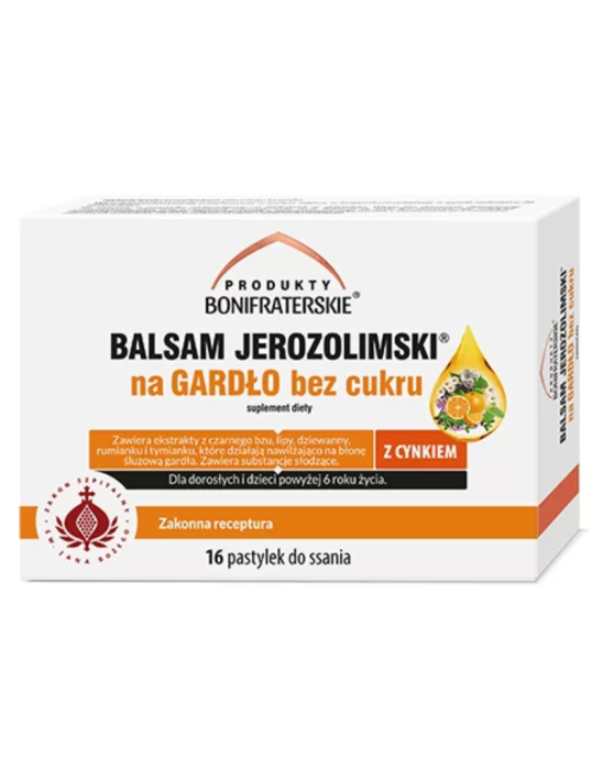Balsam jerozolimski pastylki na gardło bez cukru 16 szt | Produkty Bonifraterskie
