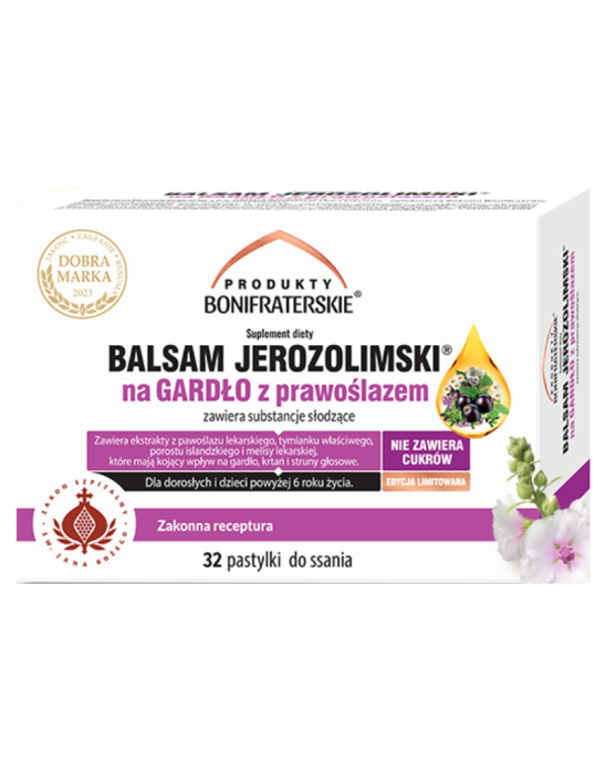 Balsam jerozolimski pastylki na gardło z prawoślazem 32 szt | Produkty Bonifraterskie