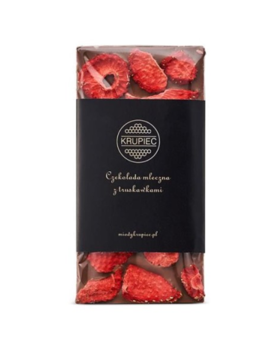 Ręcznie wykonana czekolada z truskawkami 85g | Miody Krupiec
