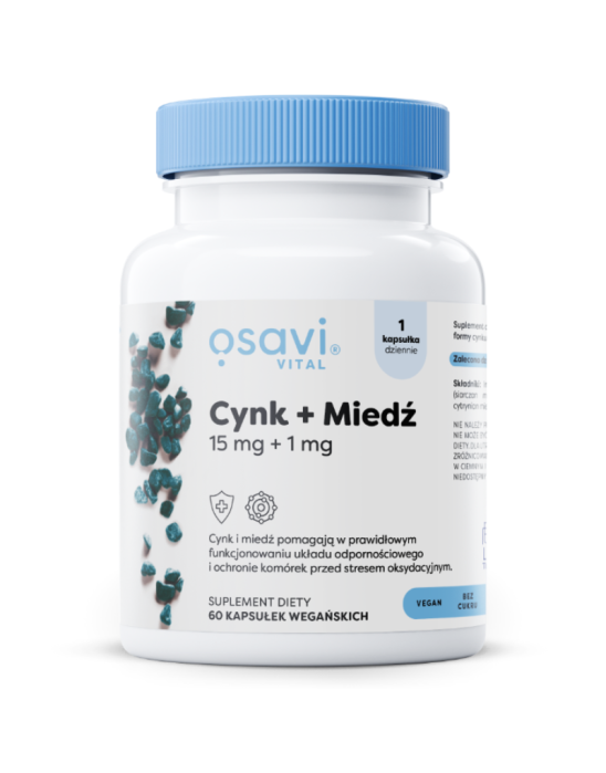 Cynk 15 mg + miedź 1 mg 60 kaps | Osavi
