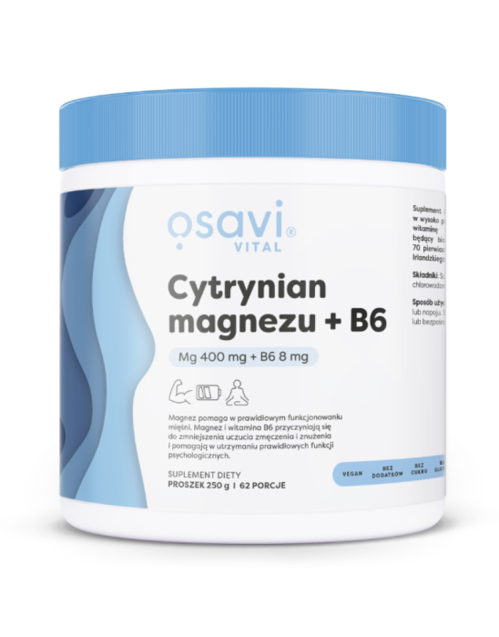 Cytrynian magnezu 400 mg + B6 8 mg 62 porcje | Osavi