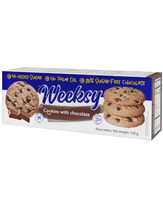 Ciastka bez dodatku cukru i oleju palmowego z kawałkami czekolady 120 g | Weeksy