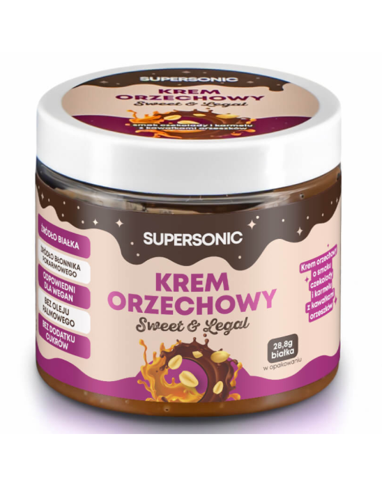 Krem orzechowy o smaku czekolady i karmelu z kawałkami orzeszków 160 g | Supersonic