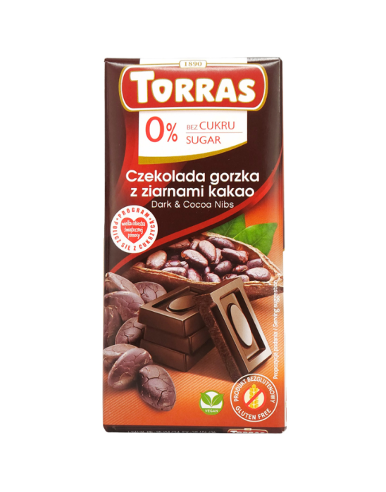 Czekolada gorzka z ziarnami kakao 75 g | Torras
