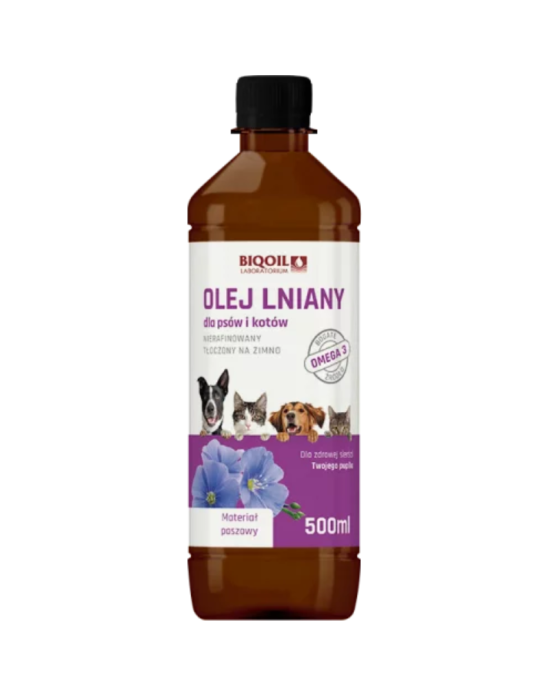 Olej lniany dla psów i kotów 500ml | Biooil