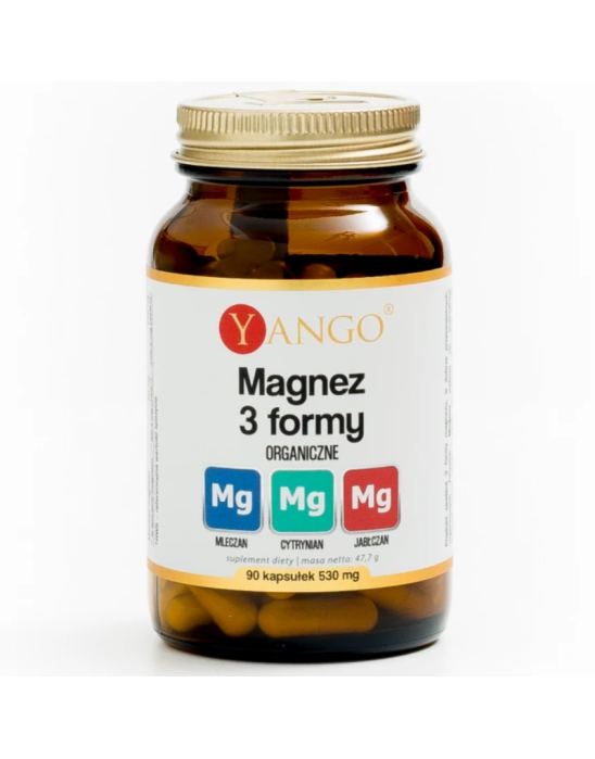 Magnez 3 formy organiczne mleczan, cytrynian, jabłczan 90 kaps | Yango