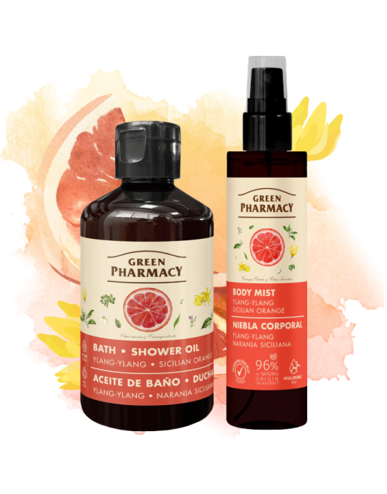 Olejk pod prysznic 250 ml oraz mgiełka do ciała 150 ml ylang-ylang i sycylijska pomarańcza 2 szt | Green Pharmacy