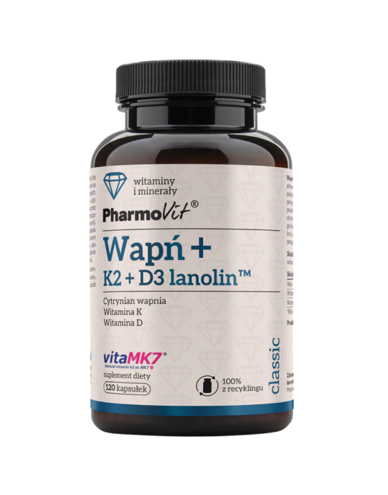 Wapń + K2 + D3 lanolin 120 kaps | Pharmovit