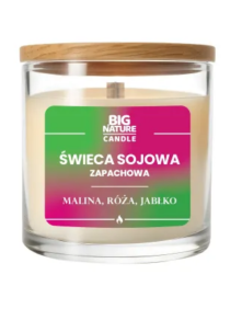 Świeca sojowa malina, róża, jabłko 155 g | Big Nature