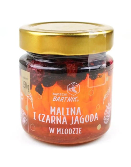 Malina i czarna jagoda w miodzie 250 g | Sądecki Bartnik
