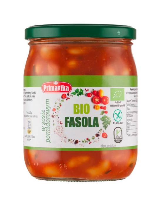 Bio fasola w sosie pomidorowym 440 g | Primavika