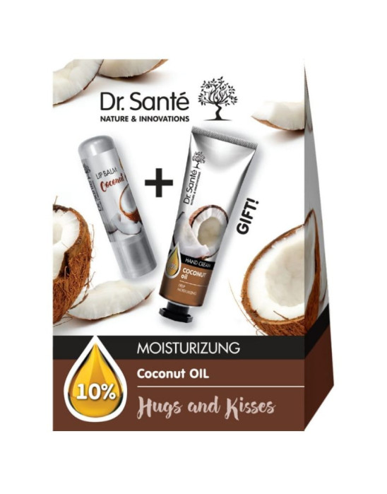 Zestaw z olejem kokosowym krem do rąk 30 ml + pomadka do ust 1 szt | Dr. Sante