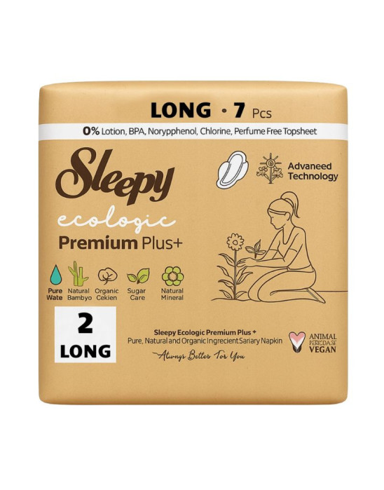 Podpaski higieniczne ekologiczne, premium+, long 7 szt | Sleepy