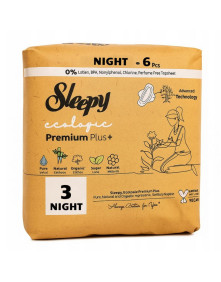 Podpaski higieniczne ekologiczne, premium+, night 6 szt | Sleepy