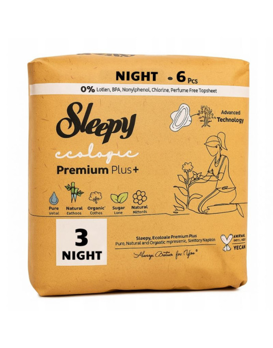 Podpaski higieniczne ekologiczne, premium+, night 6 szt | Sleepy