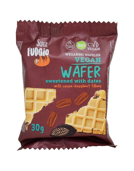 Ekologiczny wafelek kakaowo-orzechowy słodzony daktylami 30 g | Super Fudgio