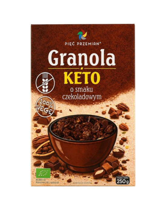 Granola KETO o smaku czekoladowym, bezglutenowa 250 g | Pięć Przemian