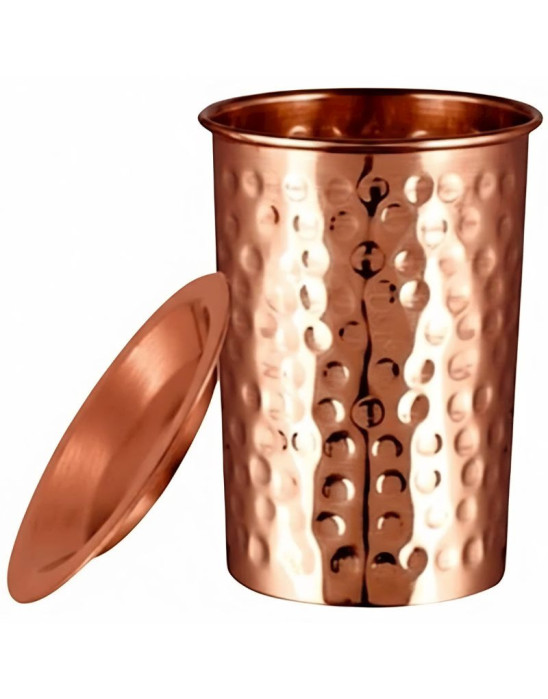 Kubek miedziany z przykrywką tłoczone kropki 350 ml | Sattva