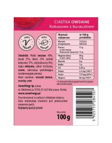Ciastka owsiane kokosowe z buraczkiem bez dodatku cukru 100 g | SweetVegy