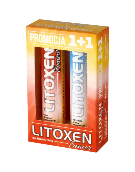 Zestaw 1+1 elektrolity dla seniora, smak pomarańczowy 2x20 tabl | LITOXEN