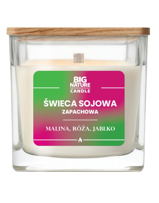 Świeca sojowa malina, róża, jabłko 220 g| Big Nature