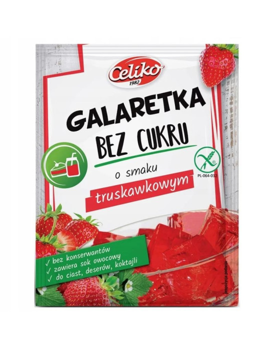 Galaretka bez cukru o smaku truskawkowym 14 g | Celiko
